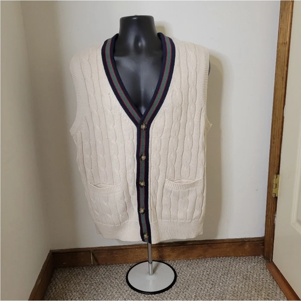 J. Crew Men's Cable Knit Varsity Sweater Vest - Size (L) - Excellent Condition - Picture 2 of 10